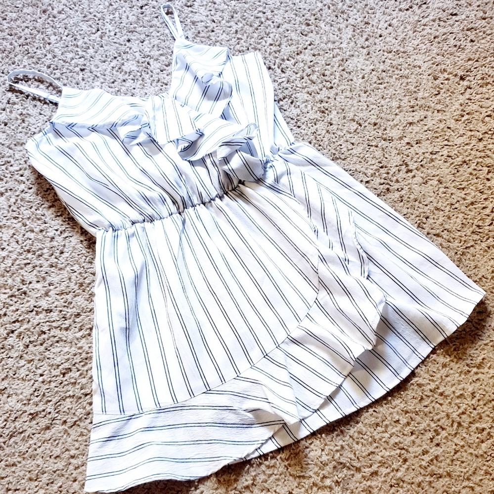 Pin striped ruffled tank